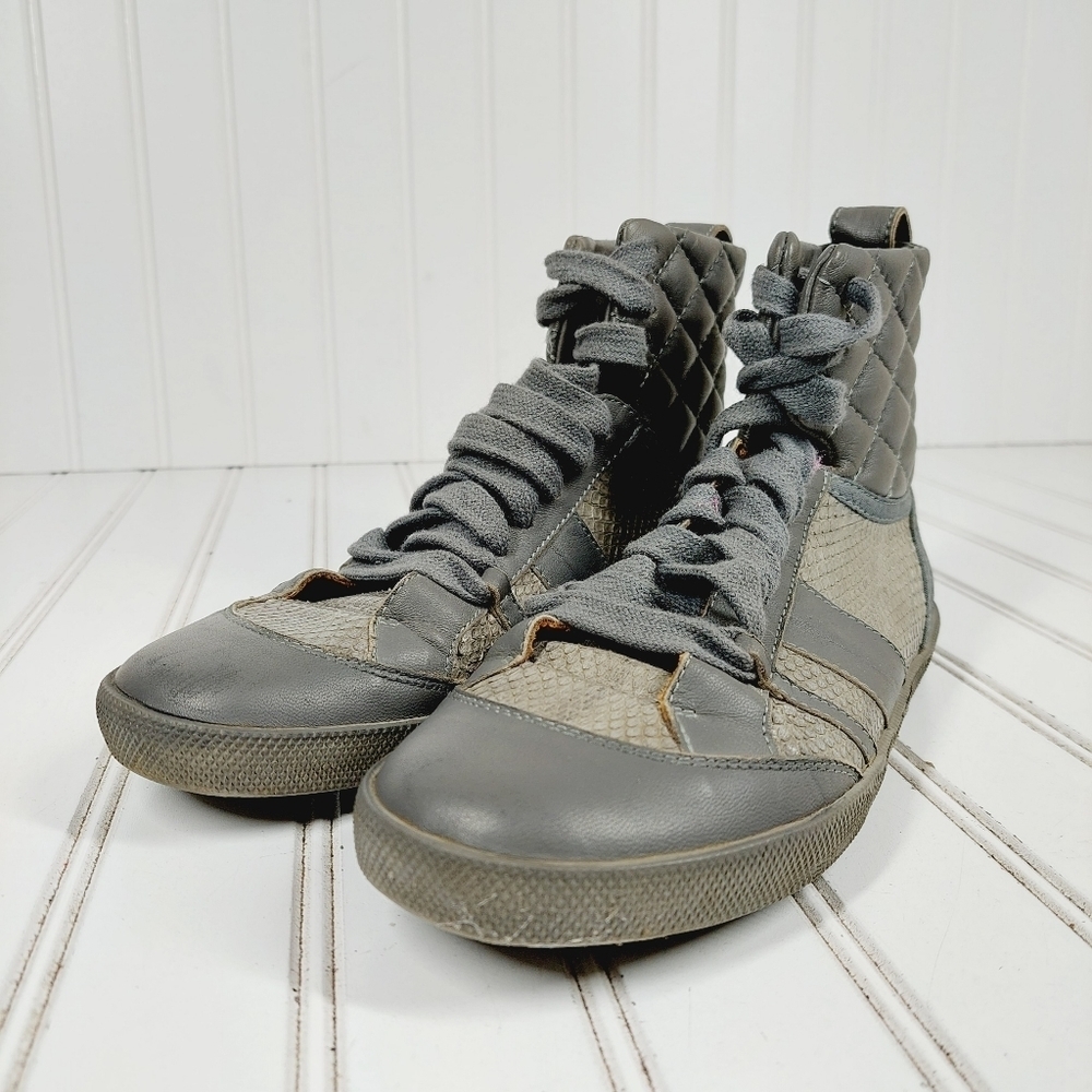Chloé Gray Leather Lace Up Quilted High Top Casual Sneakers D849 - Picture 2 of 12